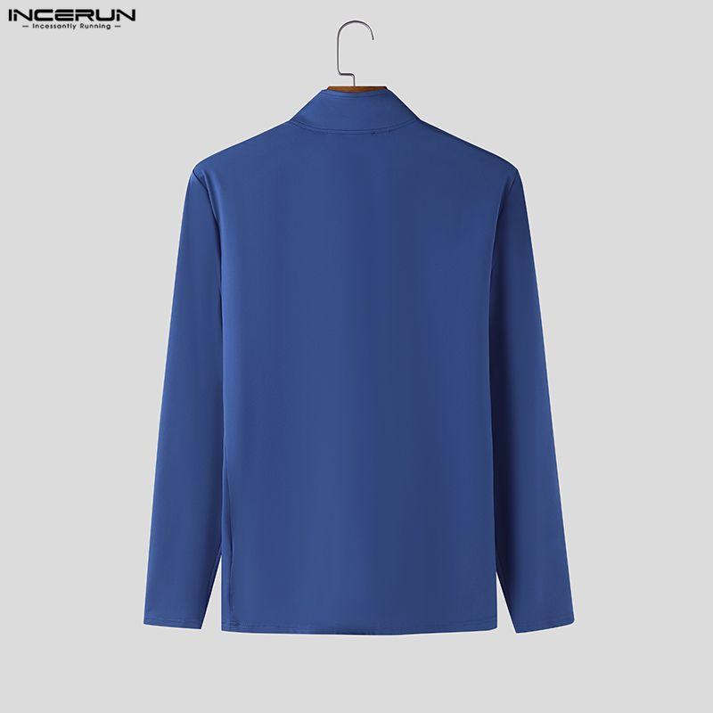 INCERUN Magliette Casual da Uomo con Collo Stretto, Manica Lunga, Zip Laterale, Vestibilità Aderente