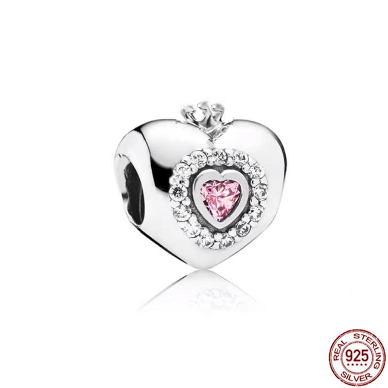 Fine S925 Sterling Silver Love You Mom Double Heart Split Dangle Charm Beads Fit Original  Bracelet DIY Women Jewelry Gift