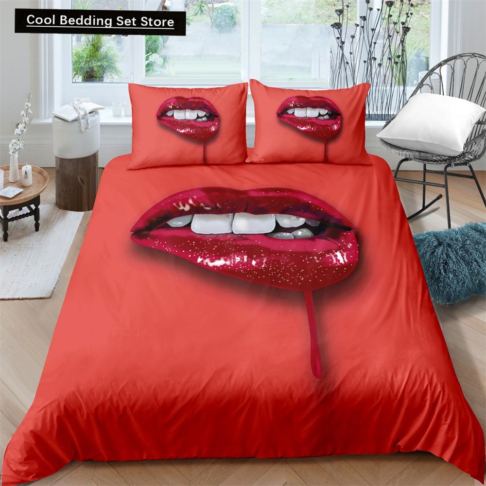 

Comforter Kiss Sexy Lips King Queen Red Mouth Bedding Set For Girl Modern Fashion 2/3Pcs Polyester Comforter Comforter (quilt)-EU Single(135*200cm)3pcs