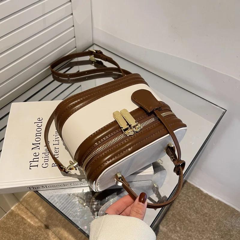 Square PU Leather Shoulder Bags for Women Elegant Retro Mini Cell Phone Bags Bucket Bag Texture