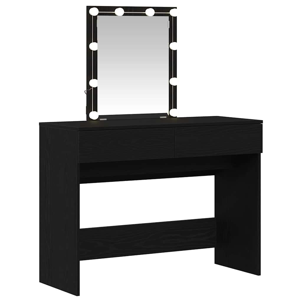 Makeup Table with Mirror Black Oak Look 100 x 40 x 130 cm
