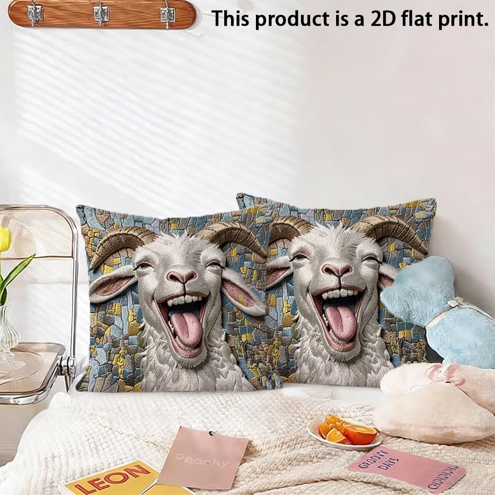 2pcs  Funny Happy Goat 2D Print Throw Pillow Covers Home Decor Cushion Cases for Sofa Bedroom Living Room Cushion Cover