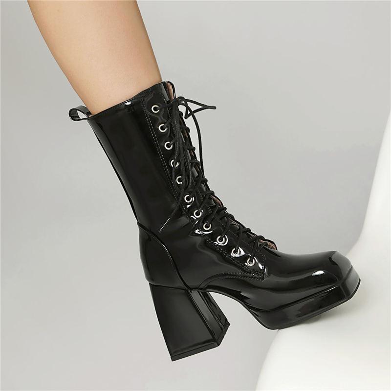 Bottines à talons hauts pour femmes, sexy, style européen, automne et hiver, nouvelle couleur unie, talon épais, grande taille, bottines romaines