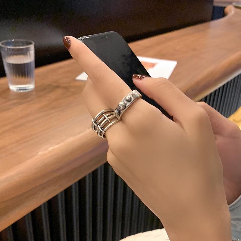 Sterling 925 Elegant Silver Open Finger Ring For Women Fashionable Ins Design