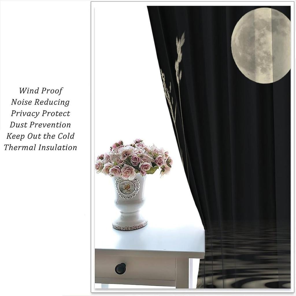 Garden Zen Stone Blackout Curtains Asian Japanese Spa Moon Black Zen Stone Theme Window Drapes for Bedroom Living Room 42" W X