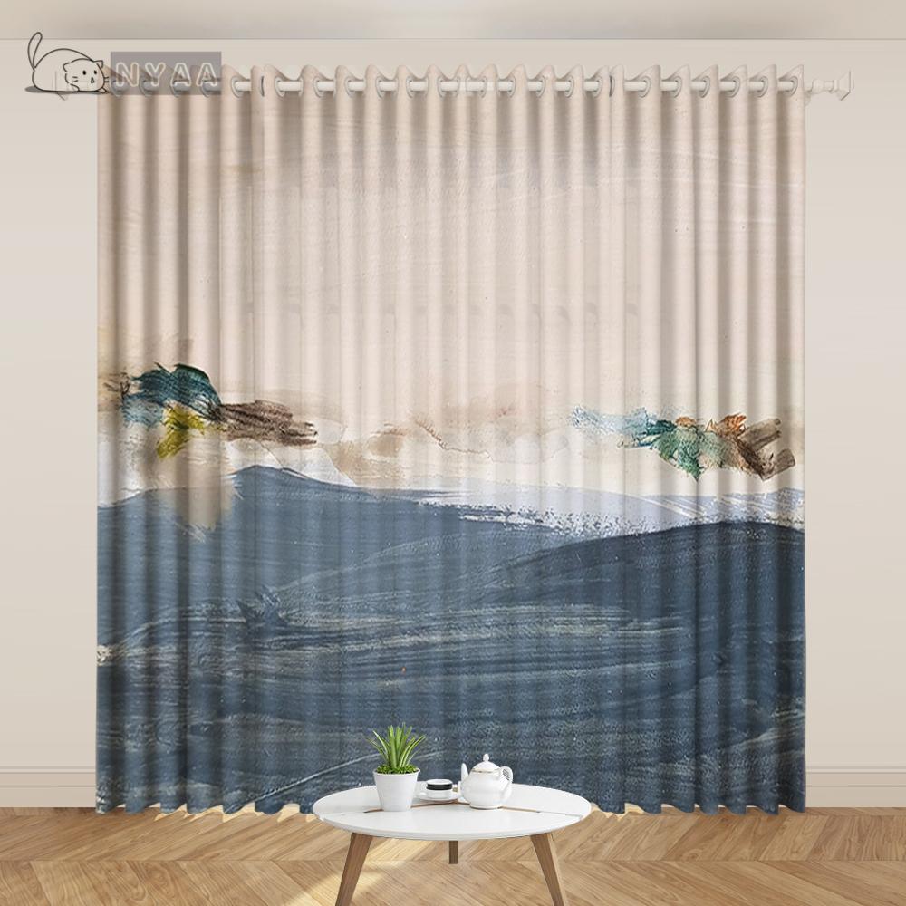 Postmodern Curtain Paint Watercolor Ink Lines Geometric Abstract Curtain Decoration Studio Minimalist Art Living Room Curtain