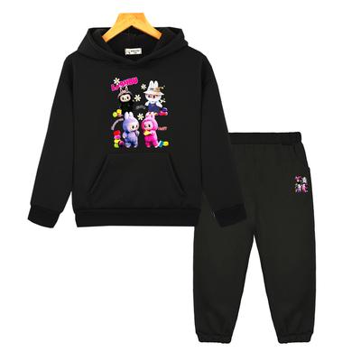 Labubu Desenho Animado 2 peças pulôver+calças meninos meninas Conjuntos com Capuz Moletom Anime Moletom de Lã Jaqueta Kawaii roupas de boutique infantil