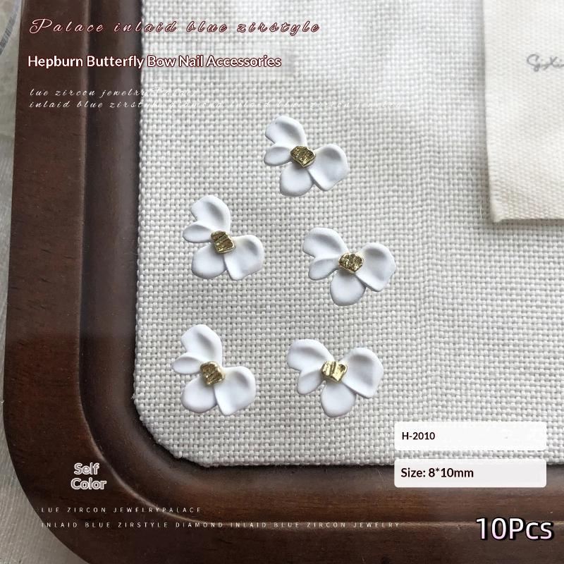 10Pcs Bowknot Nail Charms Metal Wine Red Black White Nail Rhinestone High Quality Stereoscopic Nail Decoration