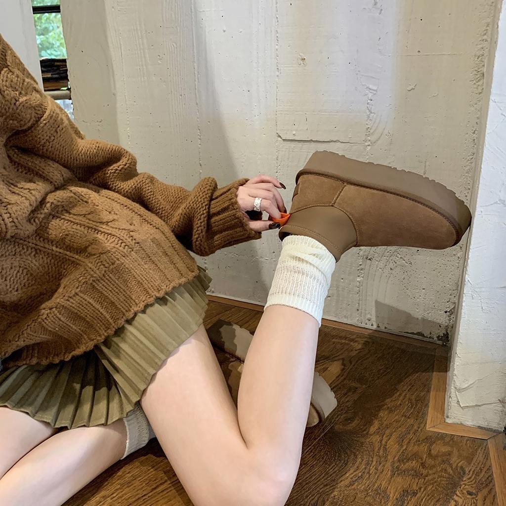 Women's Large Size Soft Sole Winter Warm Fur One Anti-slip Snow Boots Padded Lined Ankle Boots Outdoor Sports Cotton Boots