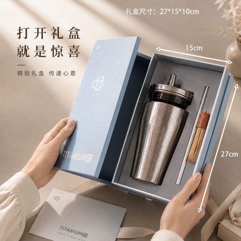 Pure Titanium Insulated Travel Mug 500ml With Straw Lid Portable Vacuum Flask Office Car Outdoor Use