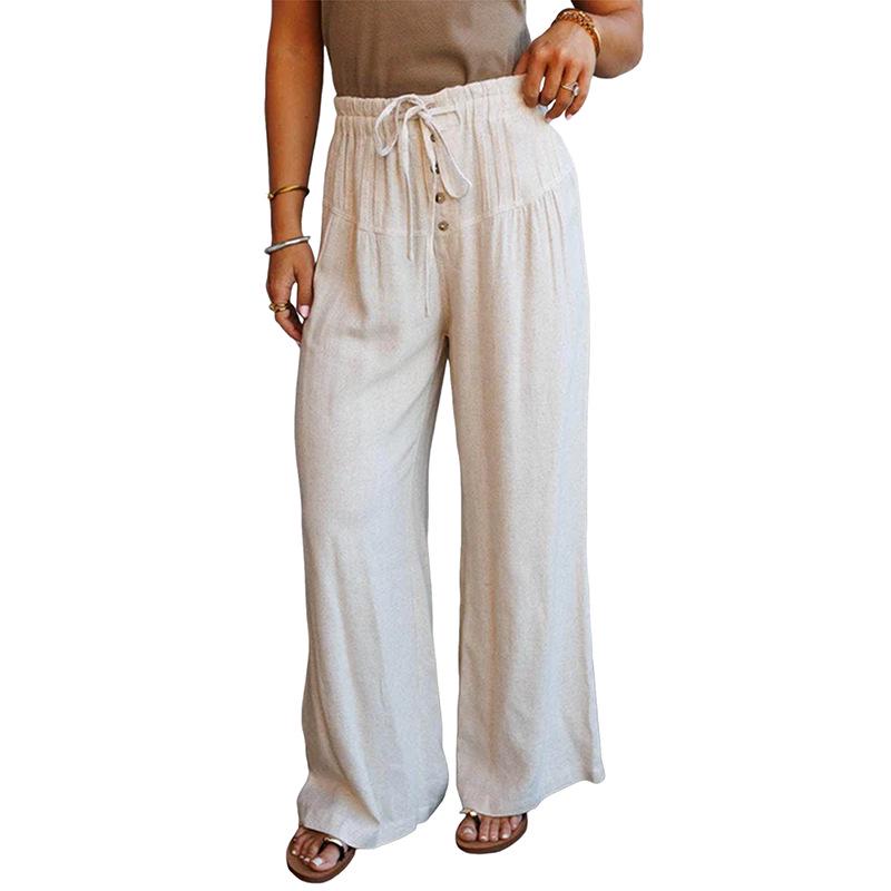 

European & American Style Women s High-Waisted Wide-Leg Drawstring Pants - Spring Casual Solid Color Versatile Wear Extra Large