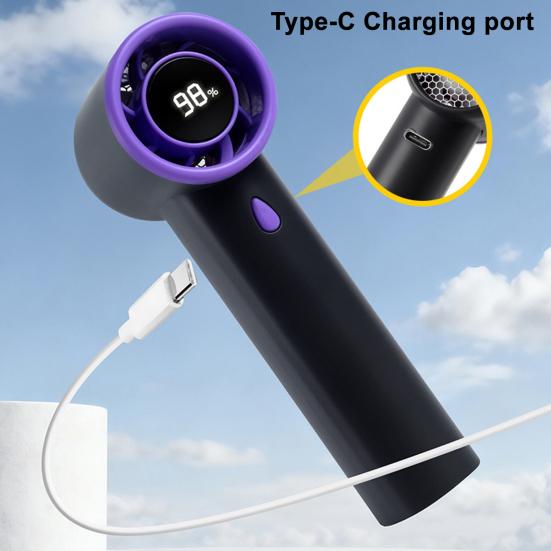 Portable Small Fan USB Charging LCD Display High-Speed Brushless Motor Digital Display Screen Mini Handheld Cooling Fan