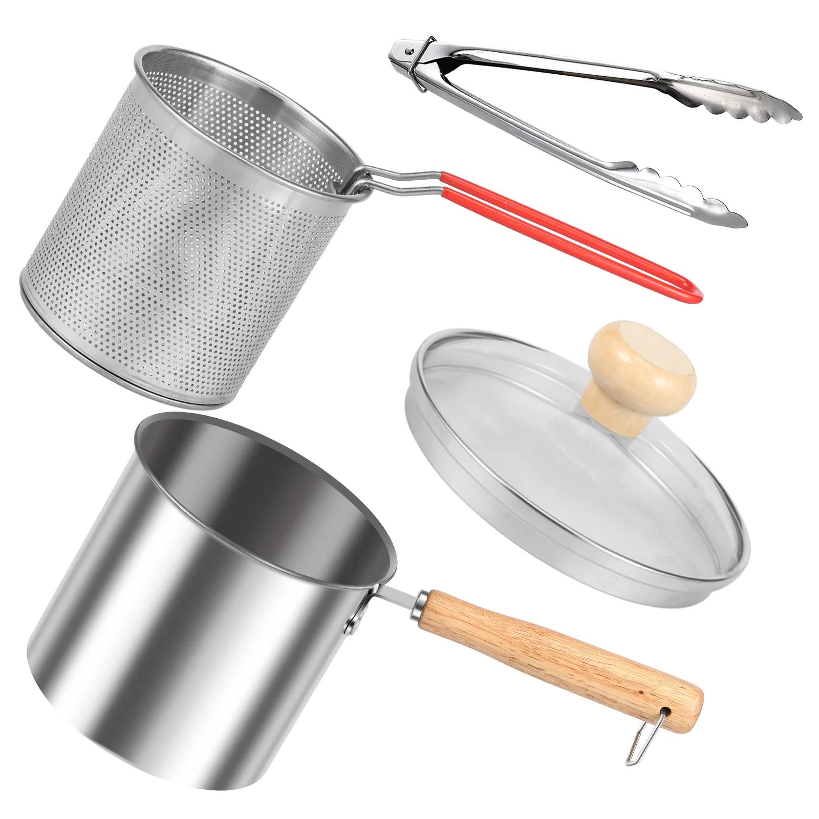 

Фритюрница с корзиной-ситом, фритюрница из нержавеющей стали с ручкой и крышкой, мини-фритюрница для жарки рыбы, креветок, курицы