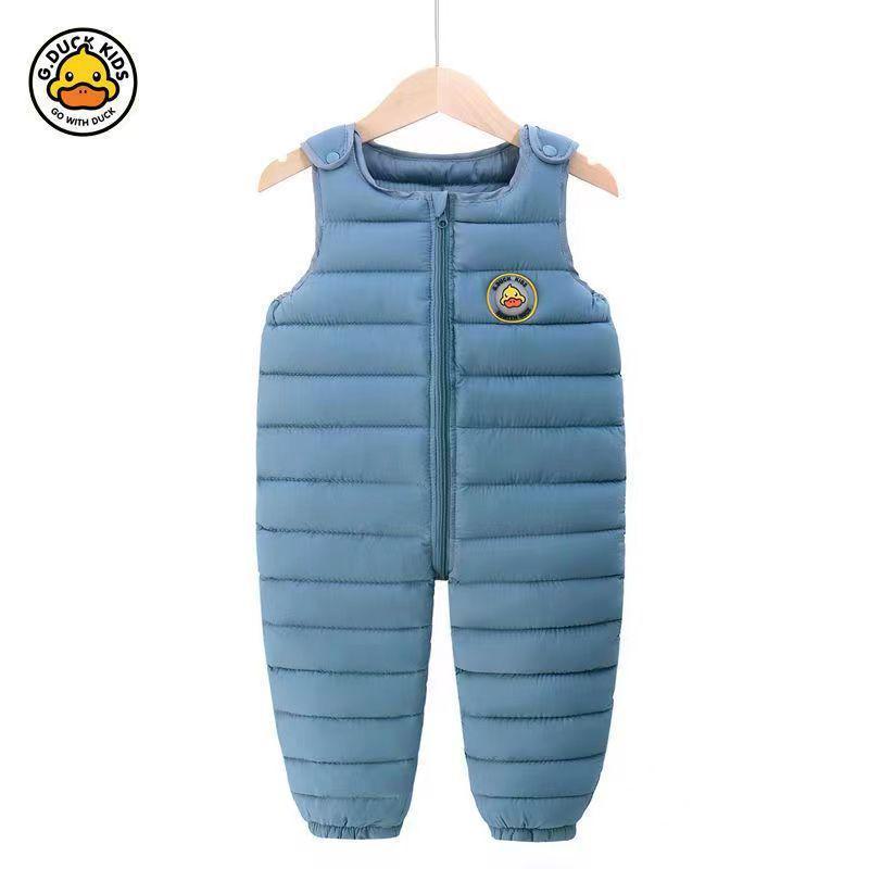 Bawełniane spodnie na szelkach dla niemowląt i małych dzieci z rozcięciem w kroku - Gruby zimowy kombinezon dla chłopców i dziewczynek
