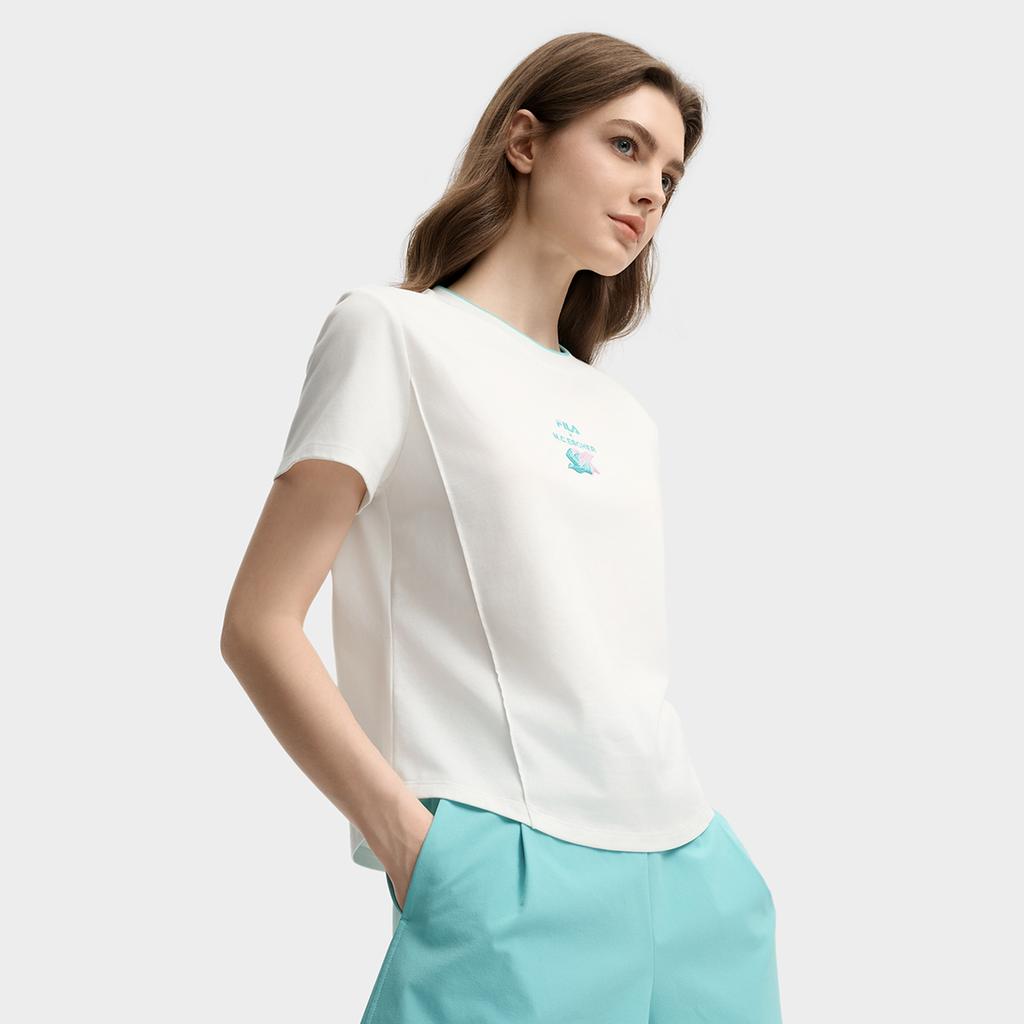 Fila X M.C. ESCHER Heritage Series Round Neck Comfortable Pullover Short Sleeve T-Shirt Women T-Shirt Cloud-White F11W538107F-WT