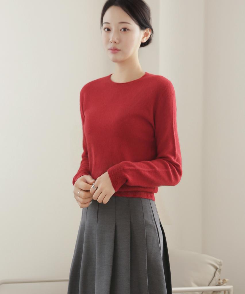 Keulleiseu 100% Wool Round Neck Knit Sweater_Light Purple