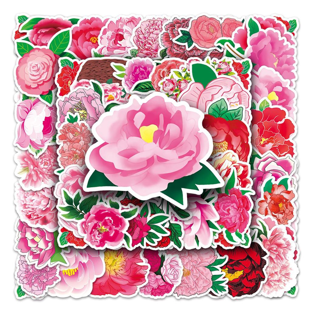 50 Pictures of Peony Flowers Doodle Personality Small Fresh Flowers Guka DIY Mobile Phone Case Suitcase Stickers Waterproof