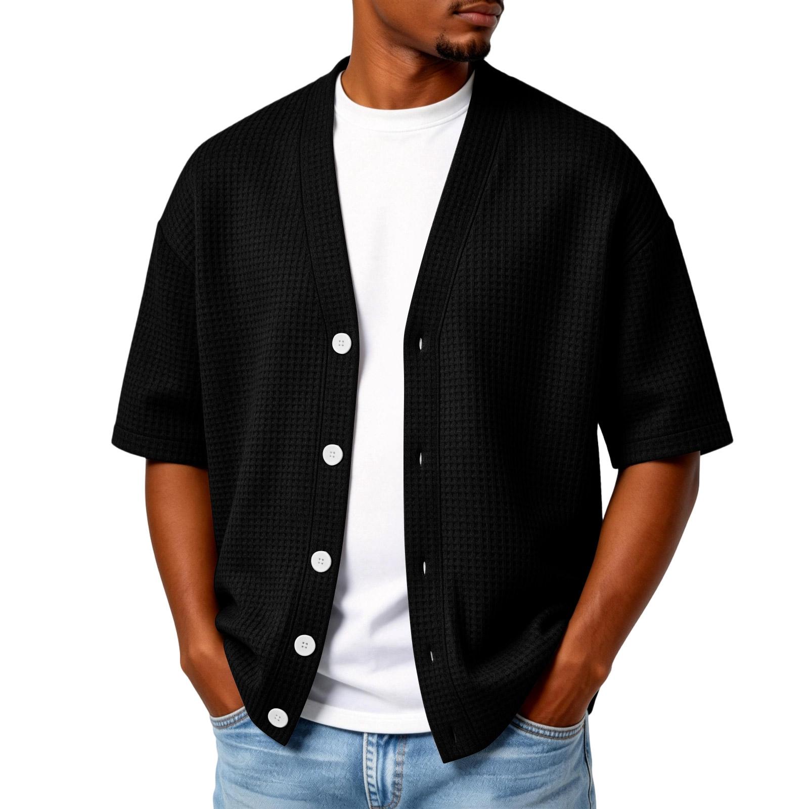 

Мужской модный вязаный повседневный кардиган с коротким рукавом | Легкие топы с открытым передним краем для повседневной носки L