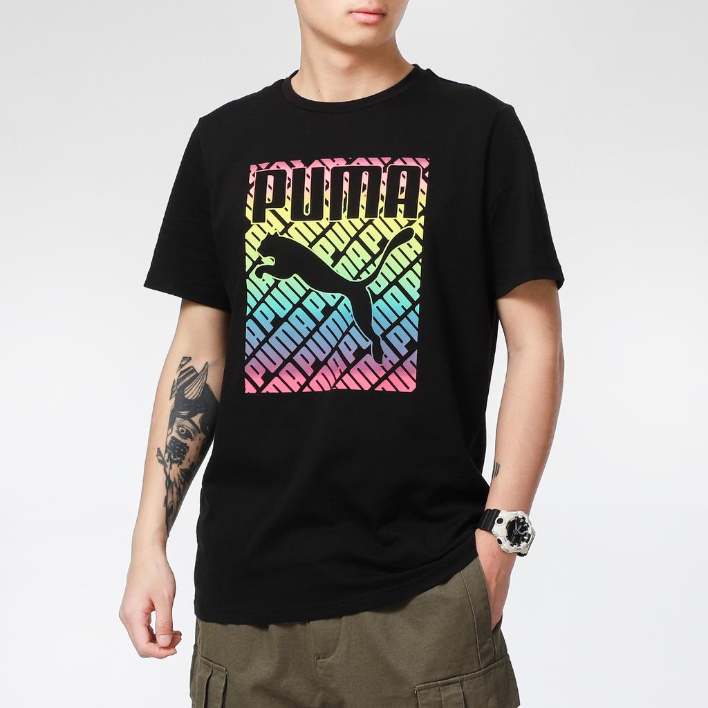 Puma Printed Logo Sport Round Neck Short Sleeve T-Shirt Men Tops Black 855976-01