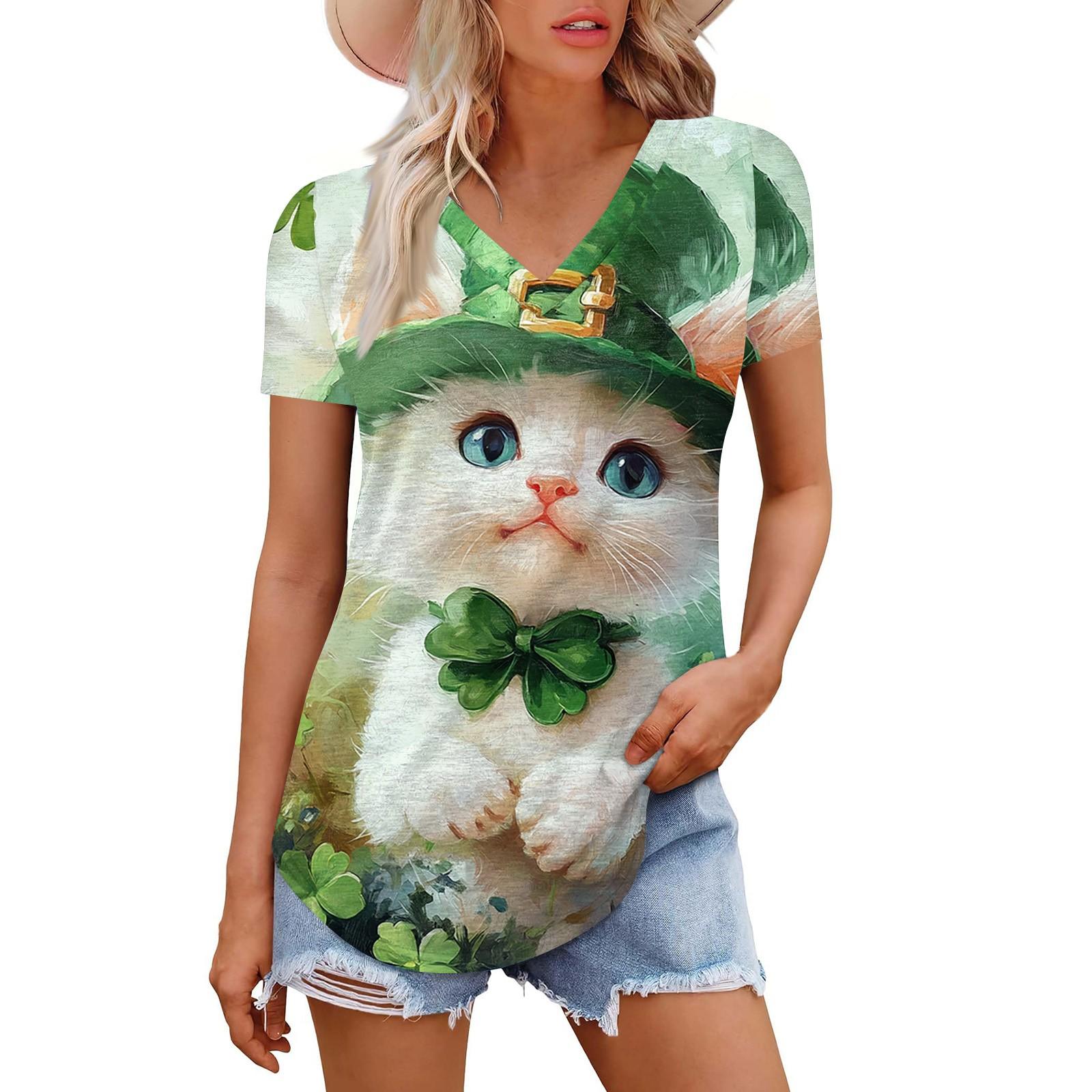 

Женская мода повседневная блузка с коротким рукавом и принтом «четыре листа». Футболка ко Дню Патрика, рубашка Темперамент, топ с V-образным вырезом L армия зеленый