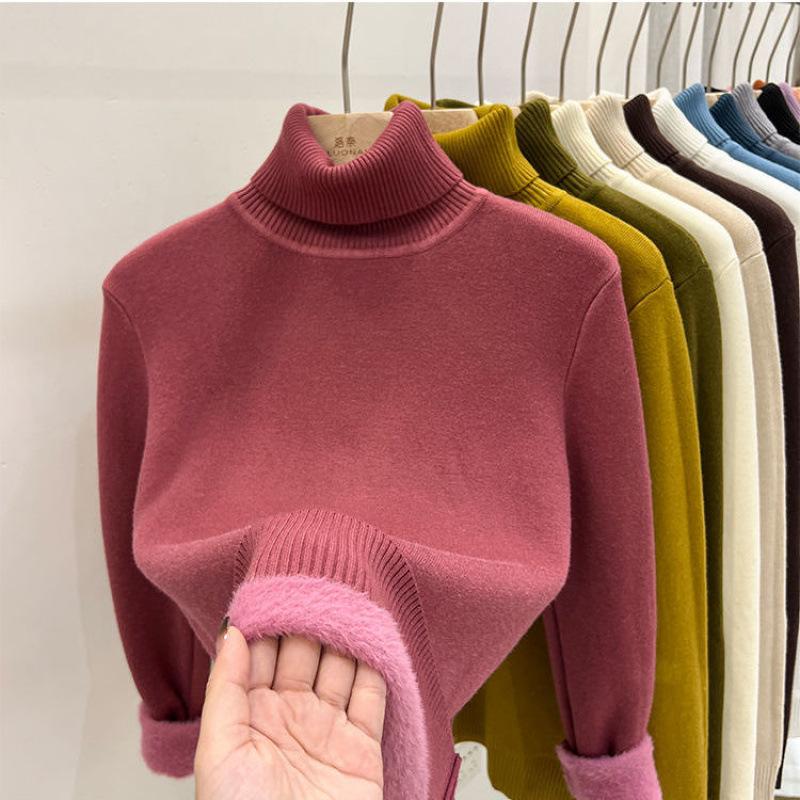 Women's High Collar Fleece Sweater: Stylish, Warm Long Sleeve Top for Autumn/Winter 2024