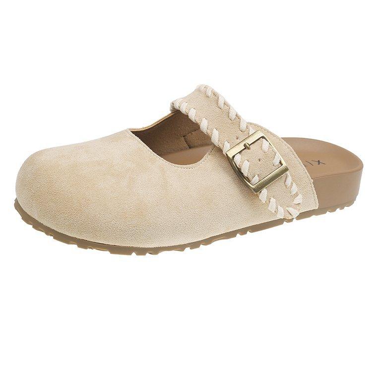 2025 summer new bag head drag women's shoes platform casual non-slip one-word buckle round head slippers female student slippers