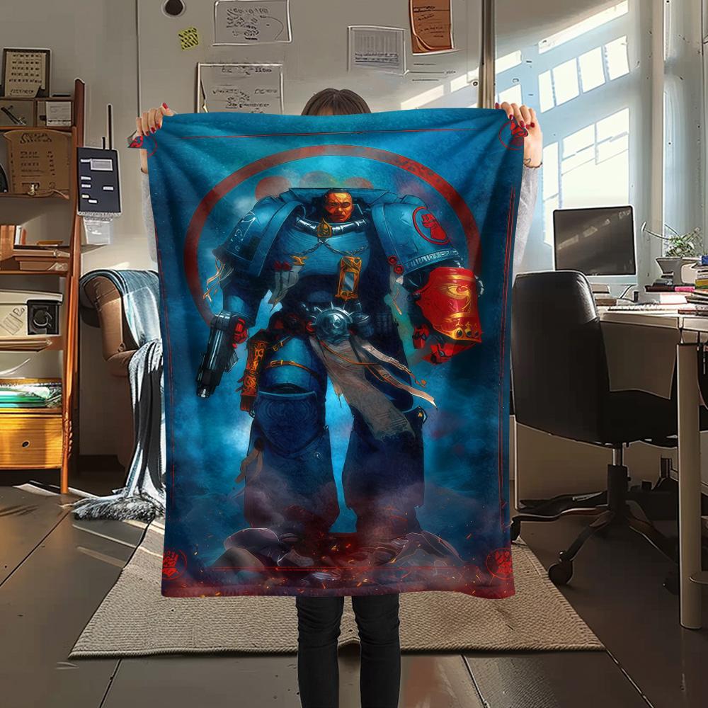 1PC Warhammer 40k Print Flannel Blanket, High Quality Comfortable for All Seasons, Home Decor, Warmth and Comfort, Perfect for Christmas Gifts
