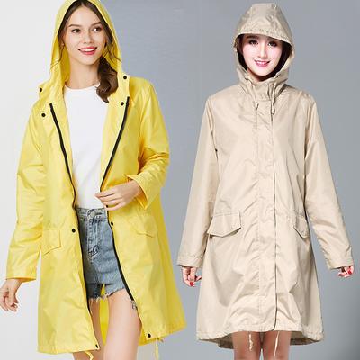 Womens Waterproof Raincoat Casual Basic Outdoors Trench Classic Zipper Long Windbreaker Outdoor Climbing Hooded Tops