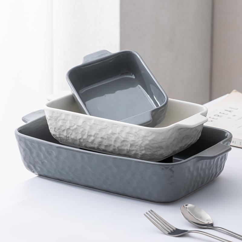 Household Ceramic Binural Baking Tray Nordic New 8 Inch Solid Cheese Baked Rice Dining Plate Oven Microwave Special Tableware