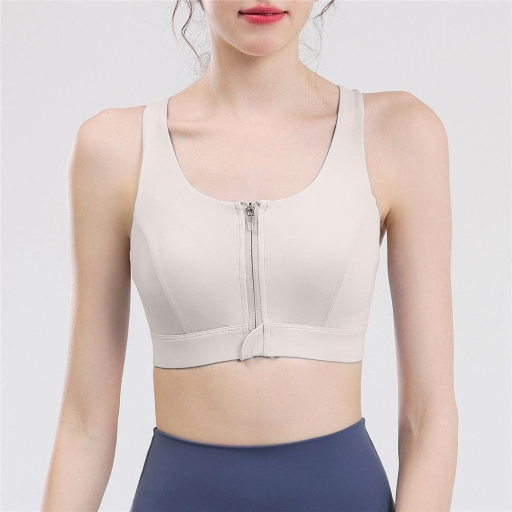 

Слитное спортивное нижнее белье с передней молнией для женщин, высокопрочный противоударный бюстгальтер для бега и фитнеса, жилет для пилатеса и йоги S бежевый