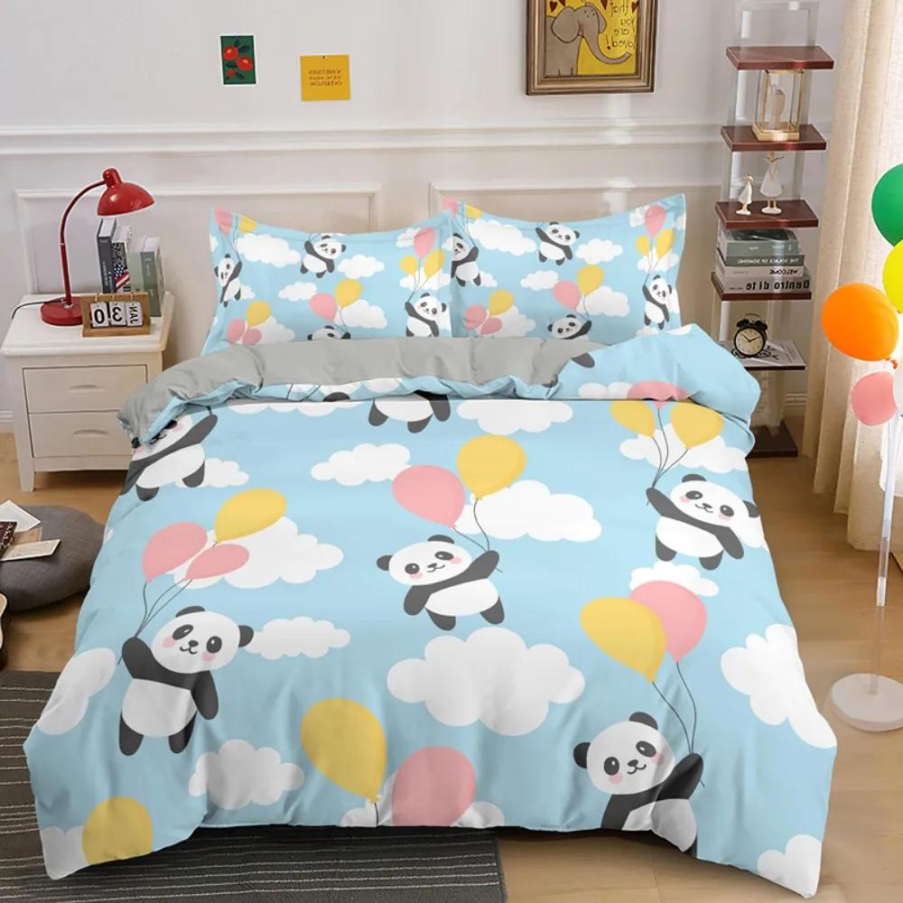 Lovely Cartoon Panda Bedding Sets Printed Duvet Cover Set For Boys Girls 135x200 Duvet Cover King Single Double Size Room Decor