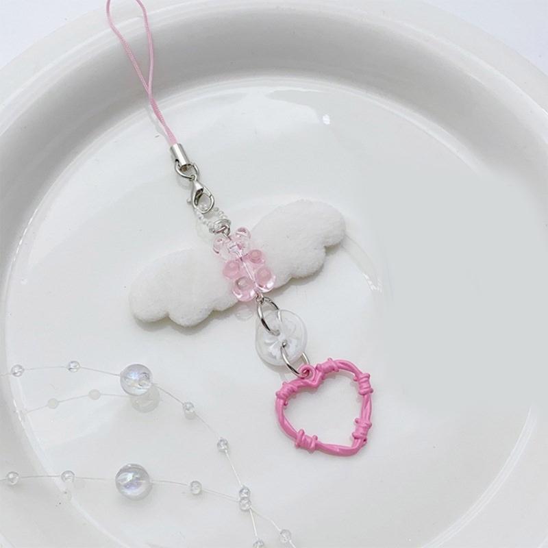 Bowknot Heart Pendant Cellphone Strap Phone Chain Detachable Beaded Phone Lanyard Handmade Keychains for Wallet Bag