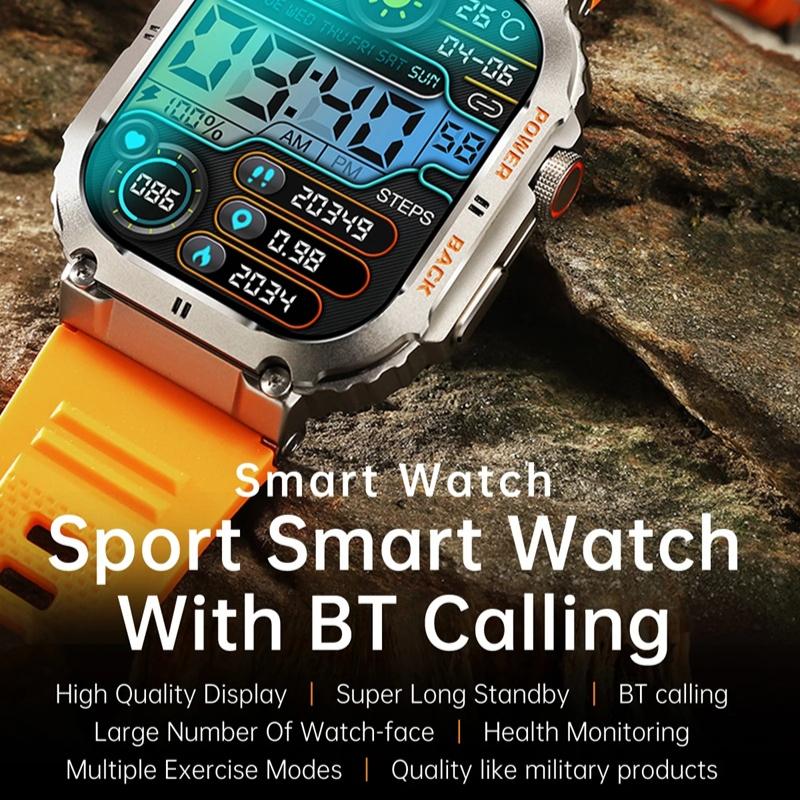 2025 New Outdoor Sports Fitness Smartwatch For Men 1.96 Inch Screen Bluetooth Calling Waterproof Watches Blood Oxygen Reloj Hombre