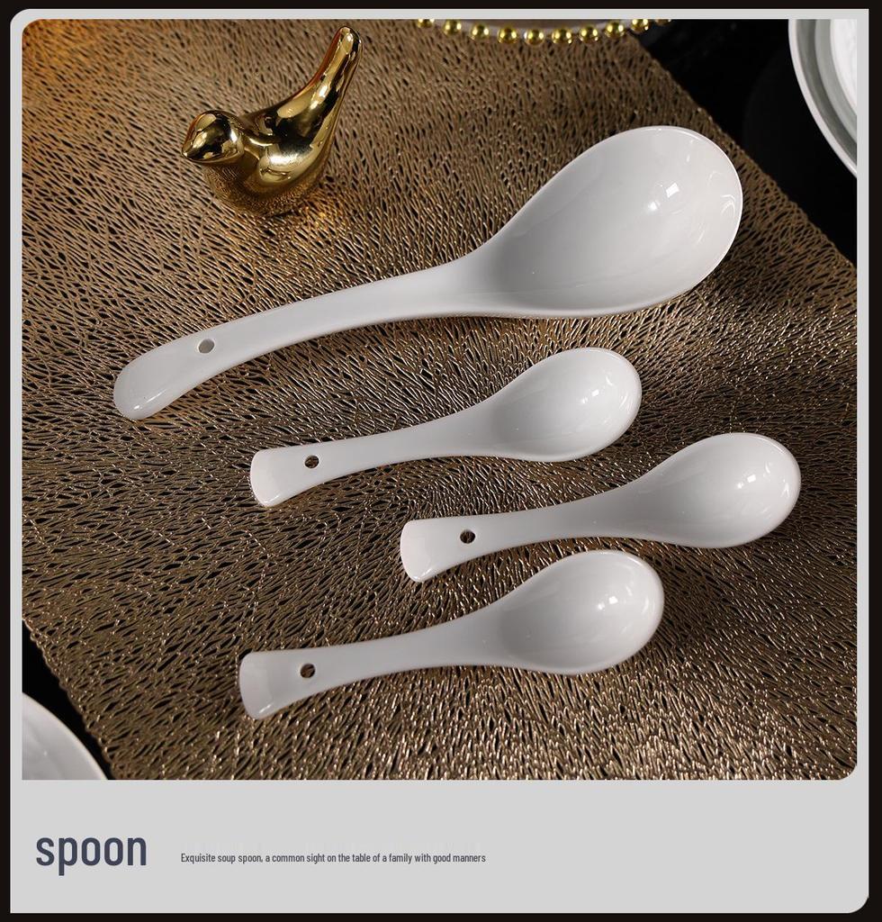 High-End Light Luxury Relief Porcelain Dinnerware Set - Simple White Design