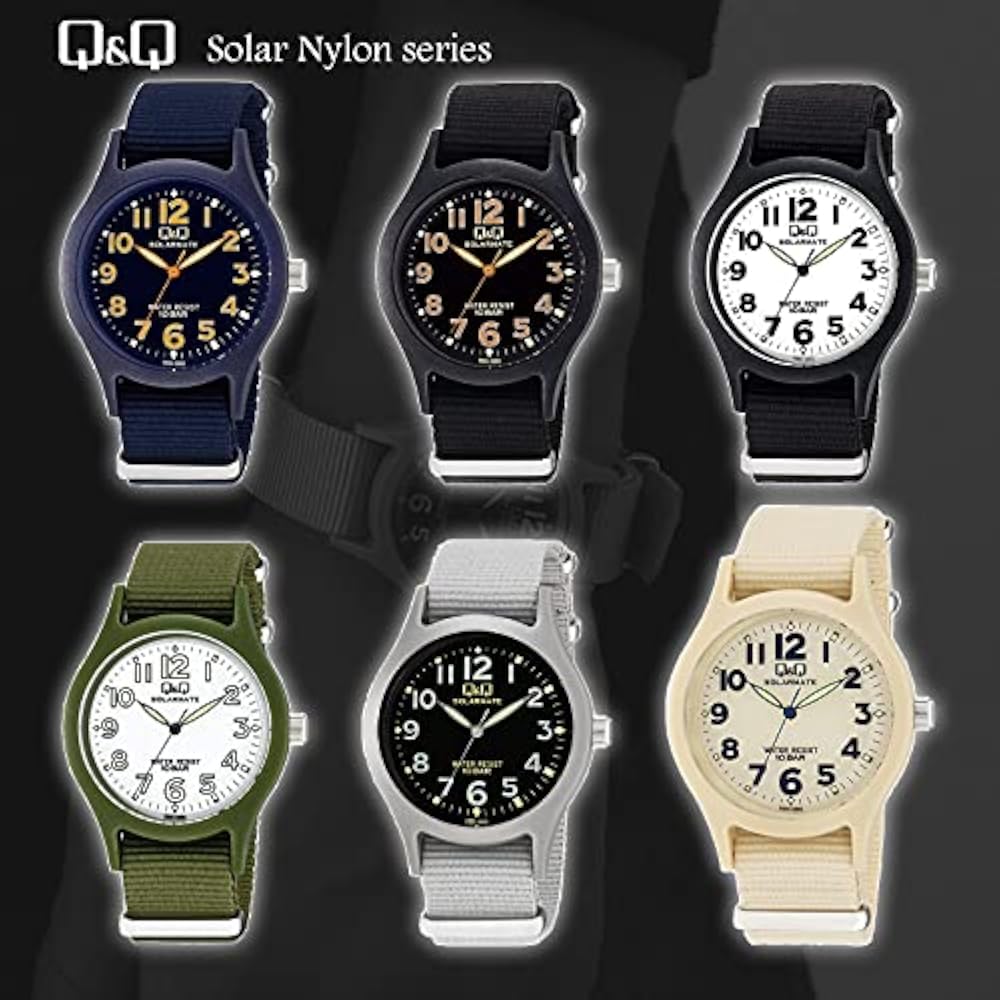 [Citizen Q & Q] Watch Q & Q, 10 ATM, Waterproof Analog Solar Watch, Nylon Strap, White Dial, H062...