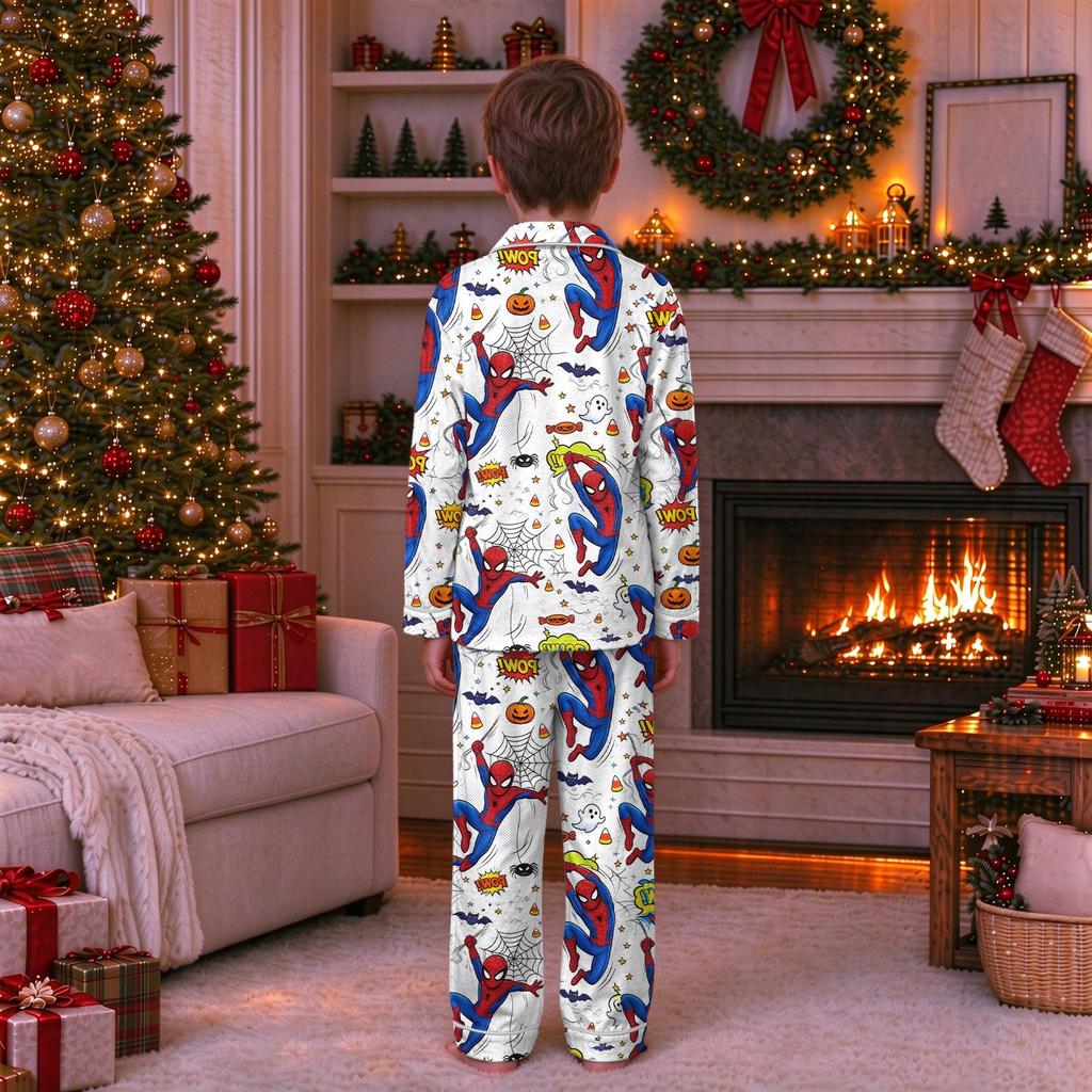 Christmas Print Family Matching Outfits with Stand Collar and Button Front for Holiday Photos