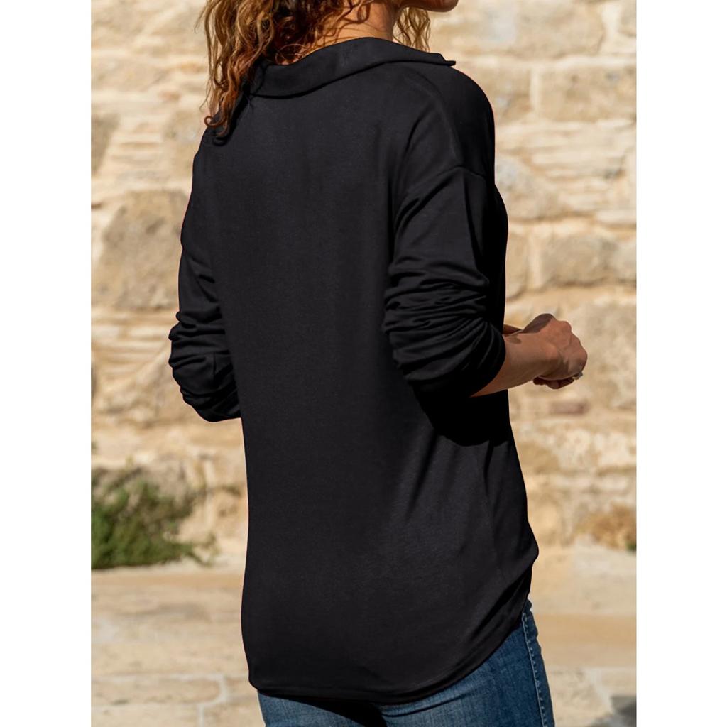 IHUASU Autumn Women's Casual V-neck Solid Color Warm Long Sleeve