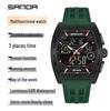 SANDA Men's Waterproof Sports Watch, Dual Display Countdown Timer, Large Barrel Dial, Luminous, with Alarm Clock Function.