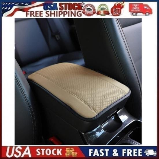 Beige Leather Car Armrest Cushion Auto Car Box Cover Center Pad Cover