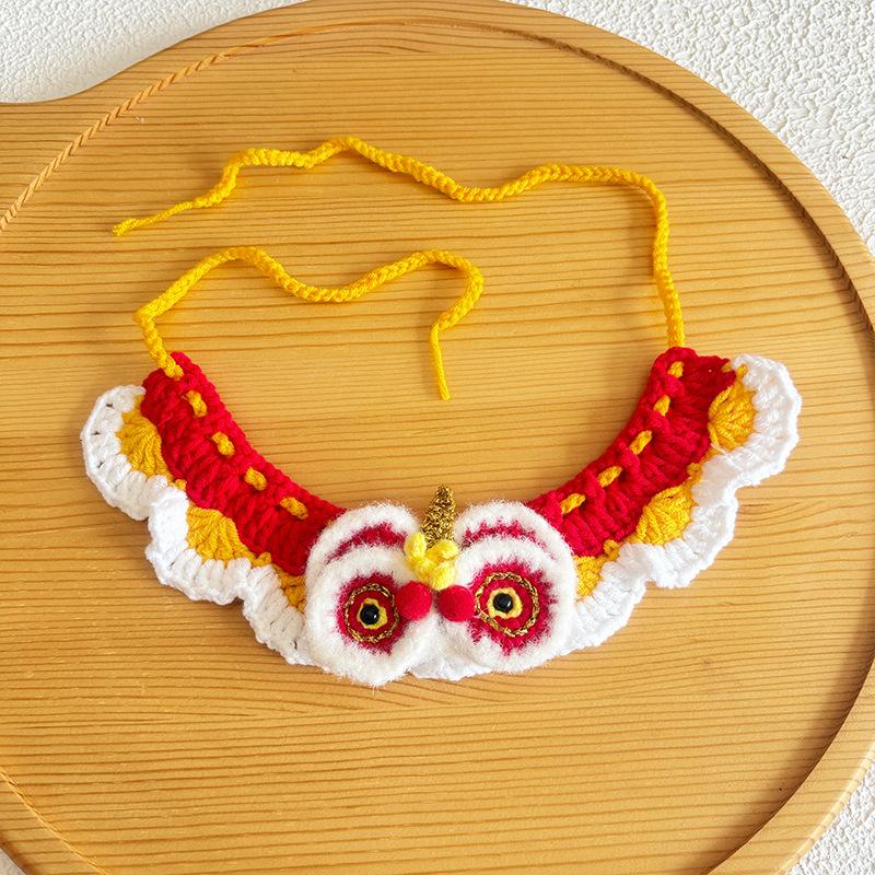 Hand Woven Cat Collars Adjustable Red New Year Dog Scarf Tassel Fortune Spring Festival Decoration Pet New Year Accessories