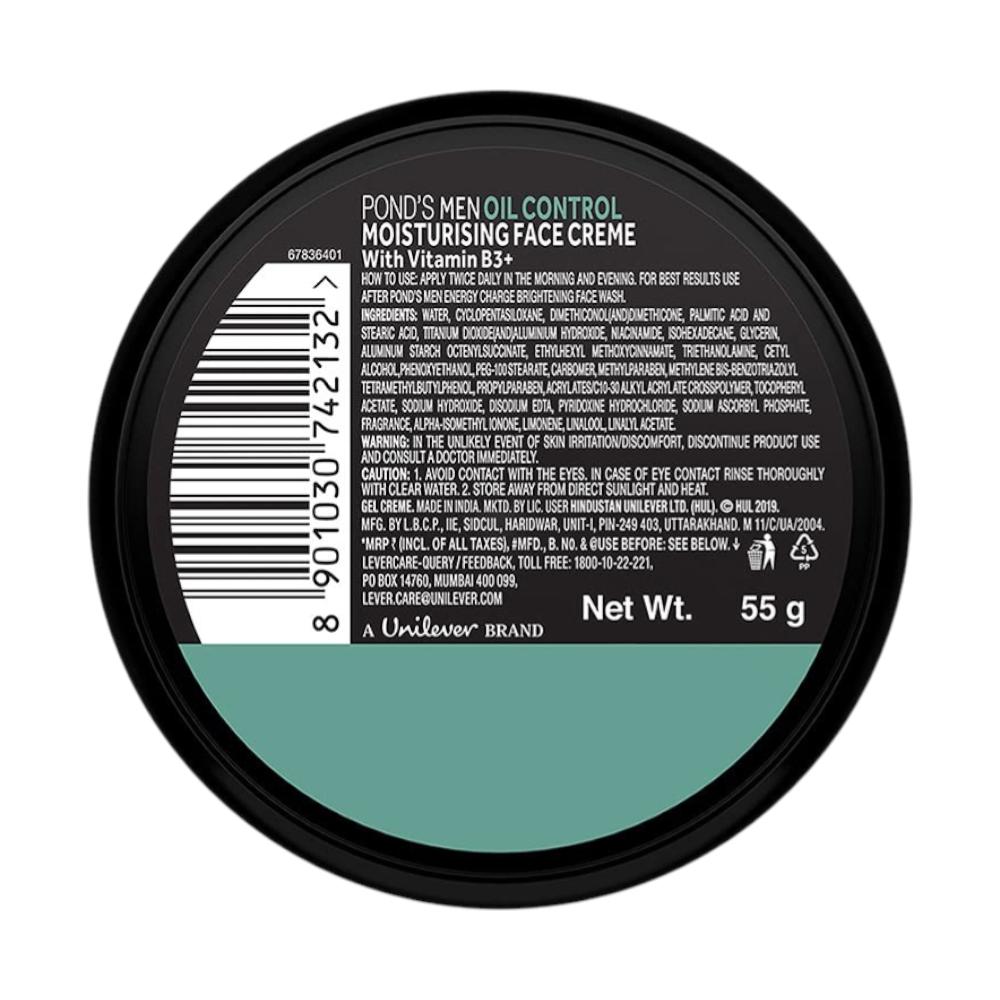 POND'S Men Oil Control Face Crème 55g For Oily Skin, Matte Look Moisturizer For Men, Lightweight Daily Hydrating Cream