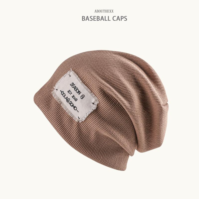Hat Women Autumn Ins Korean Version Patch Pile Hat Couple Knitted Hat Men and Women Pullover Hat Confinement Hat