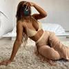 Swimsuit Women's Halter Neck Sexy Split Three Piece Set Mesh Solid Color Pants Bikini Suits