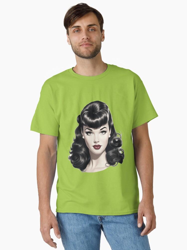 Pulp Bettie Page pinup in black and white with red lips Classic T-Shirt