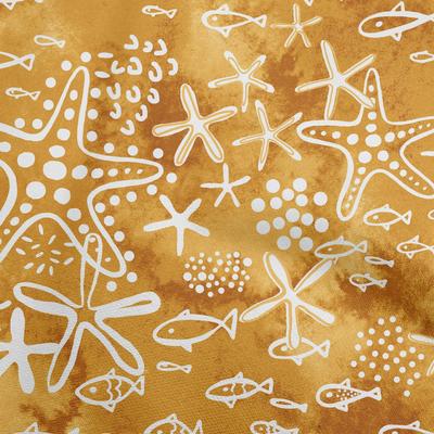 Cotton Flex Dark Mustard Fabric Starfish & Fish Quilting Supplies Print Sewing Fabric By The Yard 40 Inch