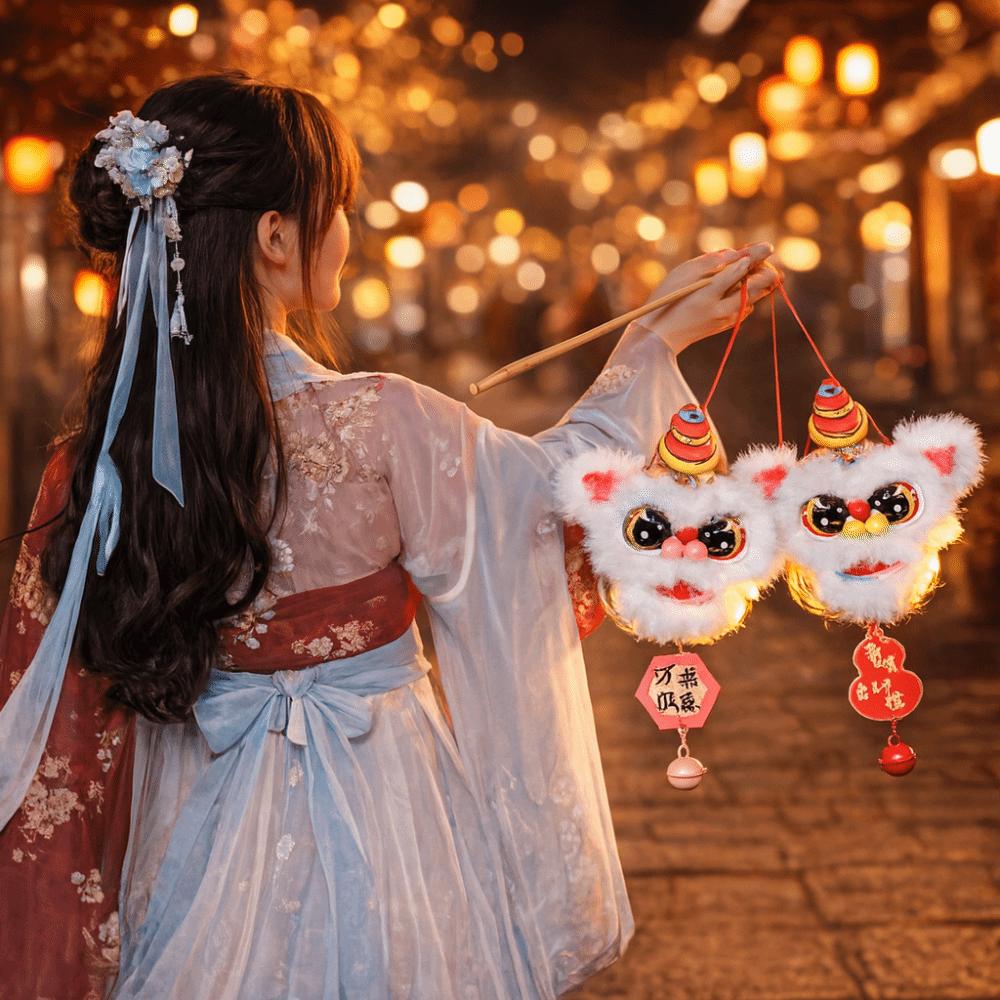 Cartoon Lion Dance Lantern Glowing Handheld Lantern DIY Lantern Kit New Year Celebration