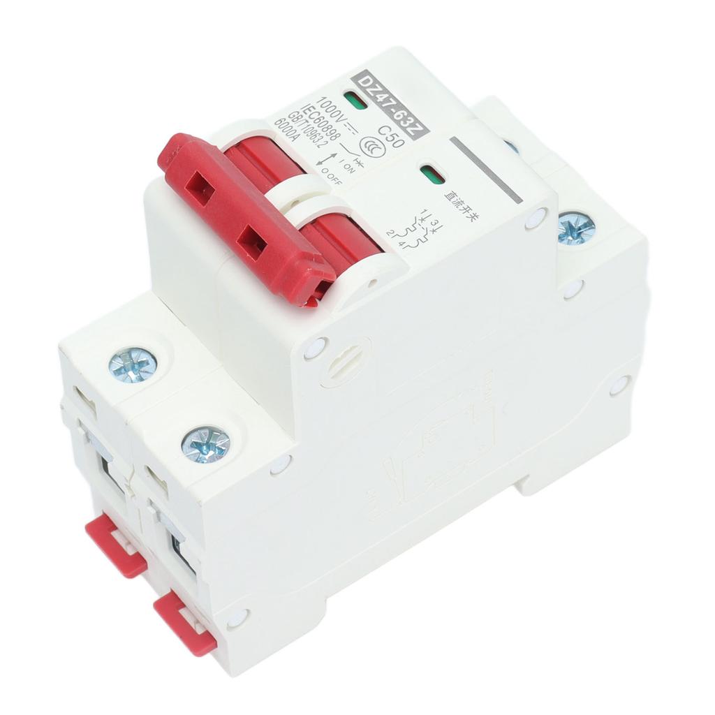 DC Miniature Circuit Breaker 2P Solar PV System Isolator DIN Rail Mount 1000V 50A DZ47‑63Z C50