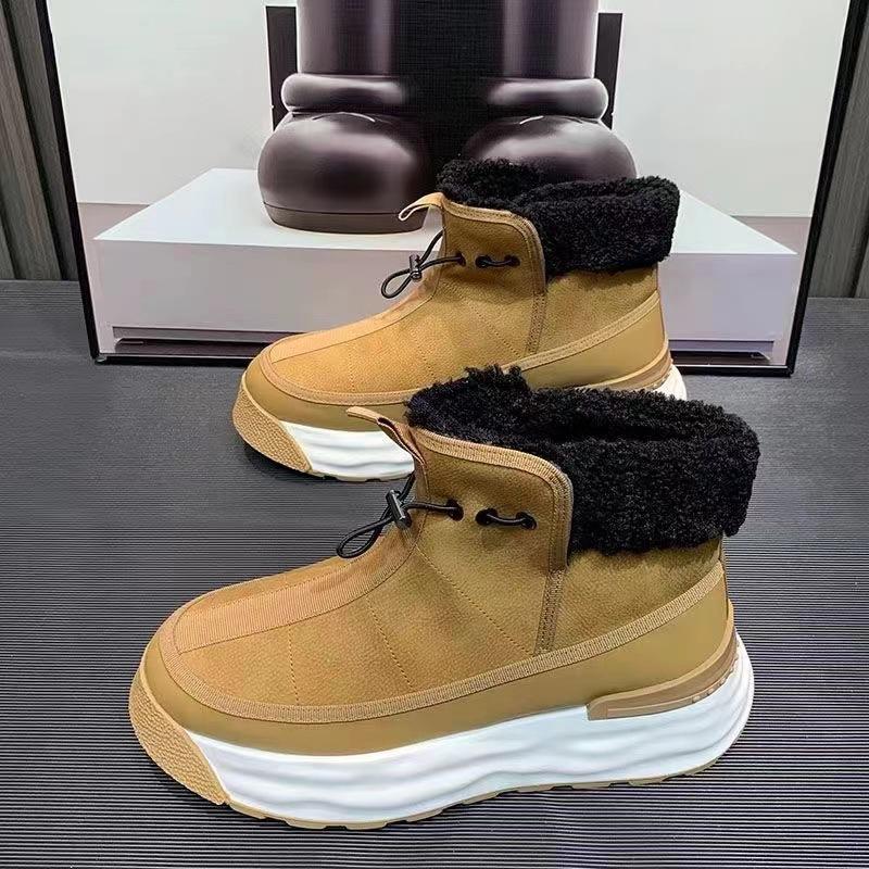 Fashion Spring Autumn New Men's Shoes High cut Thick soled Snow Boots Anti slip Waterproof Cowhide British Style Versatile Casual Boots