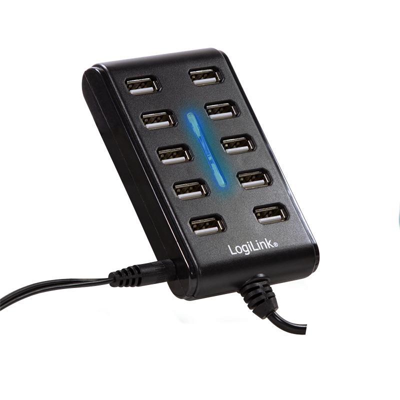 USB 2.0 Hub, 10 ports, with on/off switch, 480 Mbit/s - LogiLink