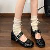 Women's Thick Heel Shoes Spring New Round Head Shallow Mouth Metal Line with Anti-slip Wear-resistant Heel Shoes